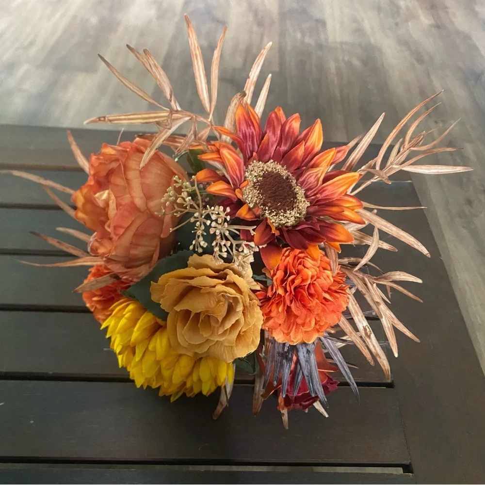 Hand-Tied Permanent Floral Bouquet Decor | Sunflower, Marigolds, Roses, and Mums